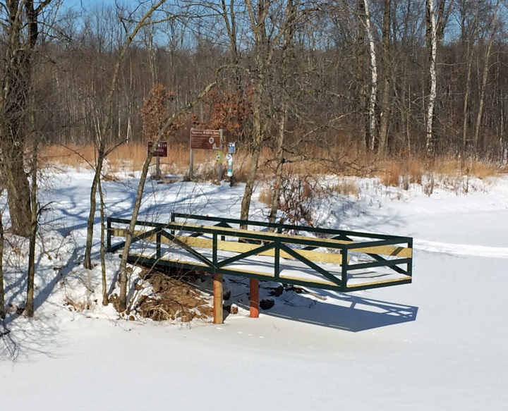 An accessible boardwalk over Glenn's Pond is one of many features for people with disabilities found at Navarino Wildlife Area. - Photo credit: DNR